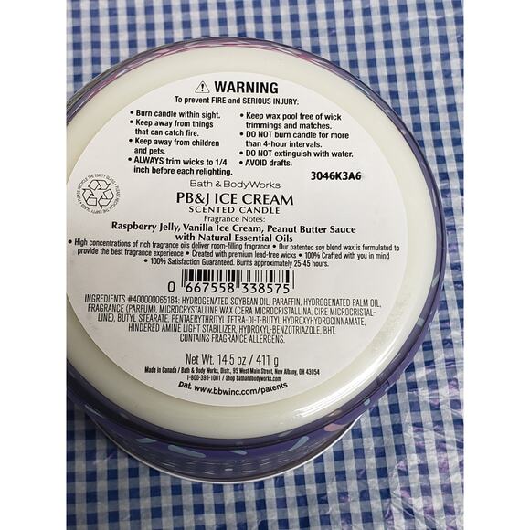 BBW PB&J Ice Cream Large 3 Wick Candle Home Fragrance Decor - Picture 2 of 2